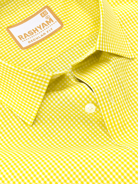 Malcesine Luxurious Cotton Yellow Checks Formal Shirt