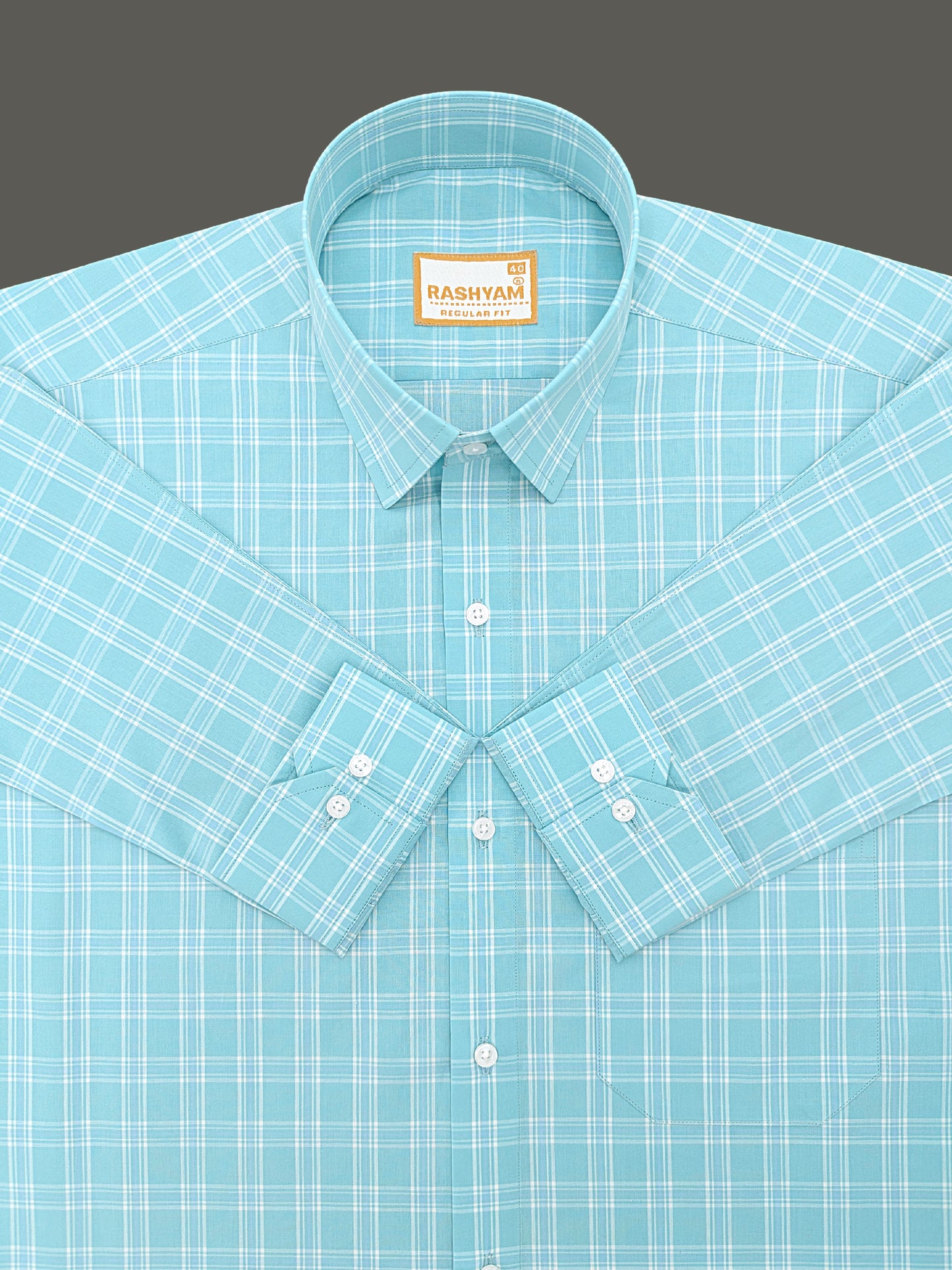 Faenza Premium Cotton Blue Checks On Pixie Green Formal Shirt For men