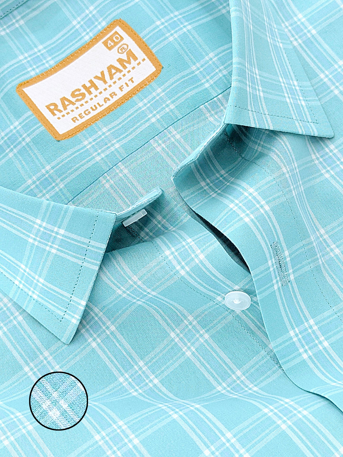 Faenza Premium Cotton Blue Checks On Pixie Green Formal Shirt For men