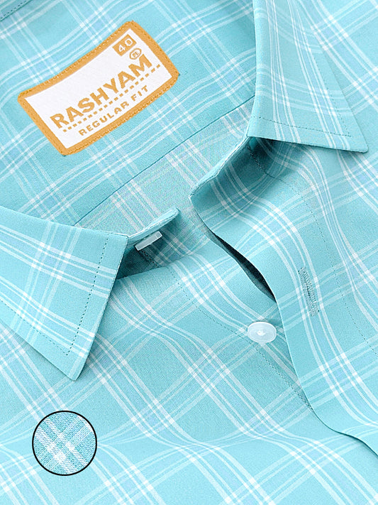Faenza Premium Cotton Blue Checks On Pixie Green Formal Shirt For men