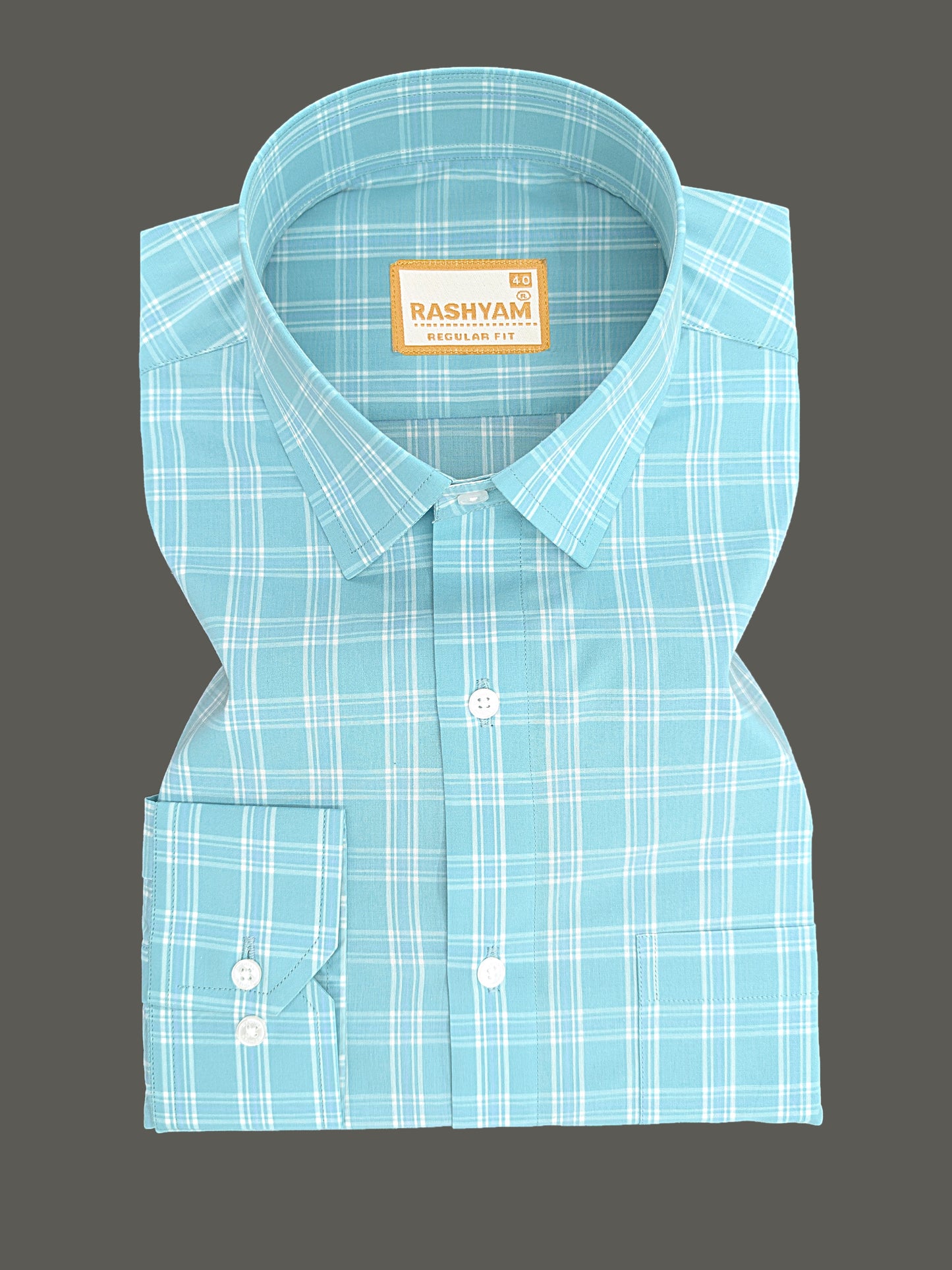 Faenza Premium Cotton Blue Checks On Pixie Green Formal Shirt For men