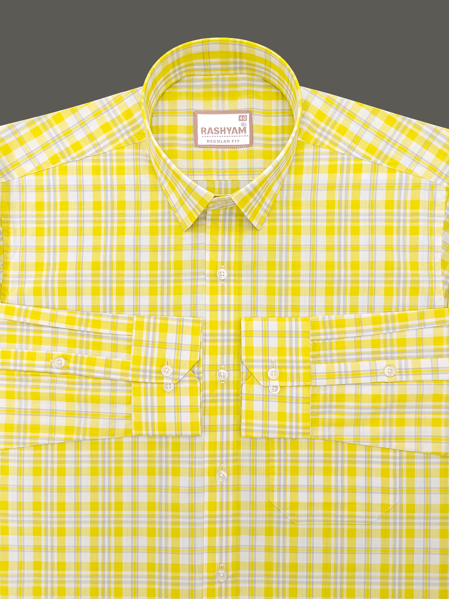 Malcesine Luxurious Cotton Yellow And Grey Checks Formal Shirt