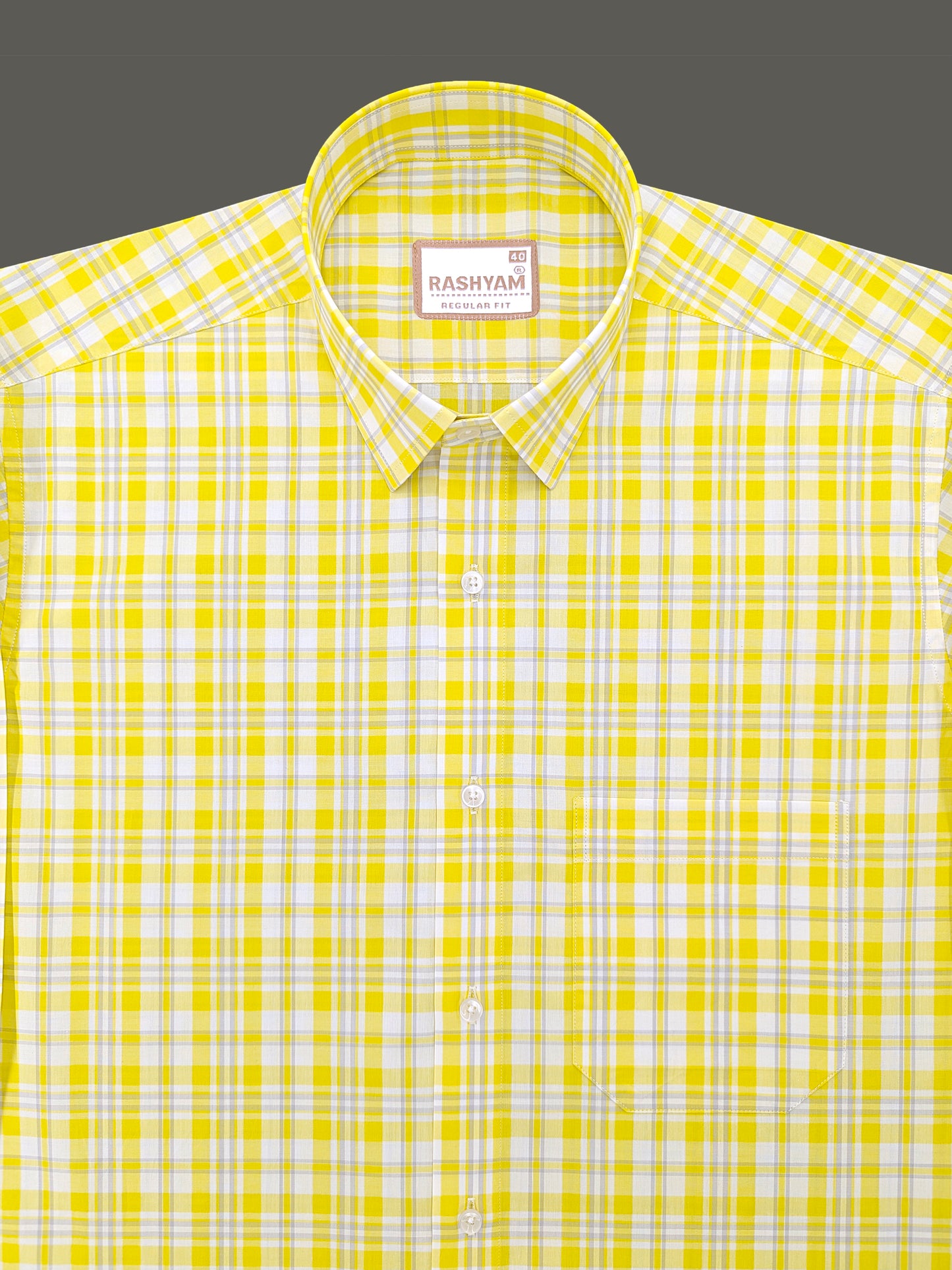 Malcesine Luxurious Cotton Yellow And Grey Checks Formal Shirt