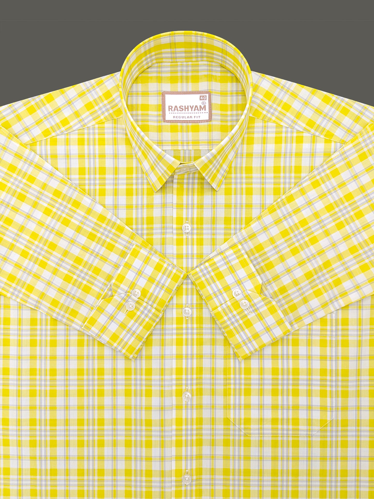 Malcesine Luxurious Cotton Yellow And Grey Checks Formal Shirt