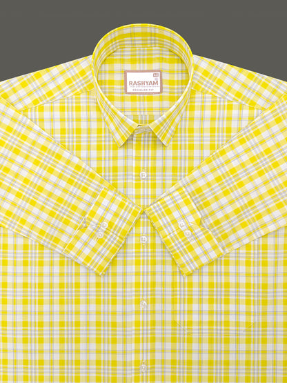 Malcesine Luxurious Cotton Yellow And Grey Checks Formal Shirt