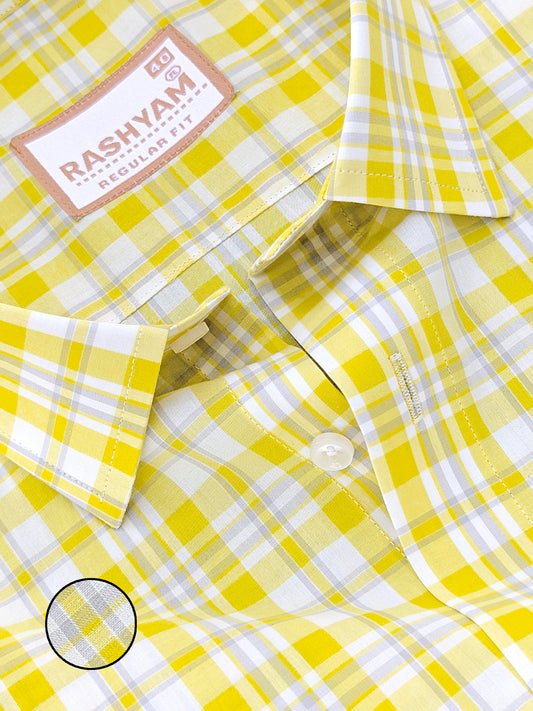 Malcesine Luxurious Cotton Yellow And Grey Checks Formal Shirt