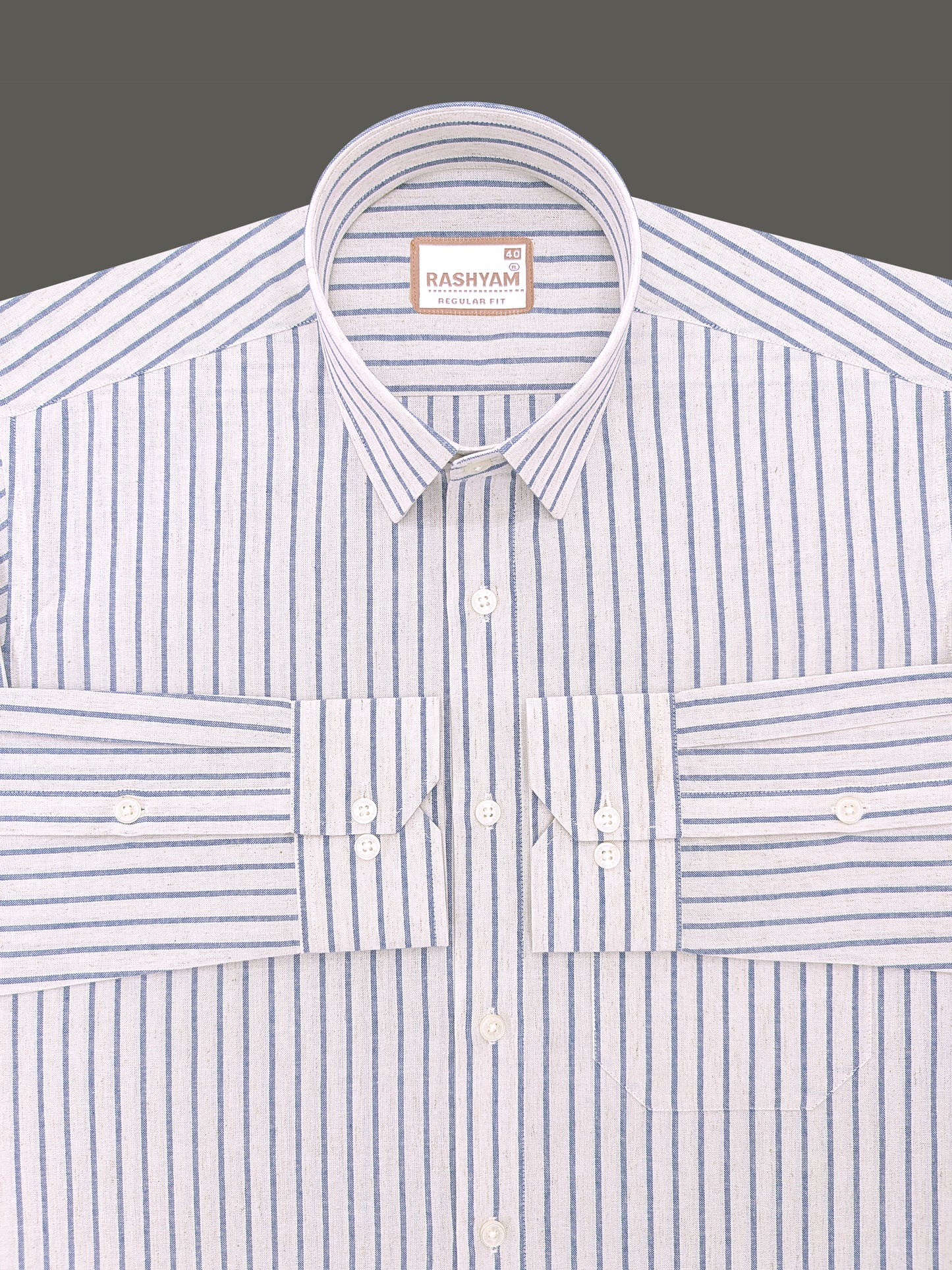 Pienza Premium Linen Cotton Blue Stripe On Cream Formal Shirt