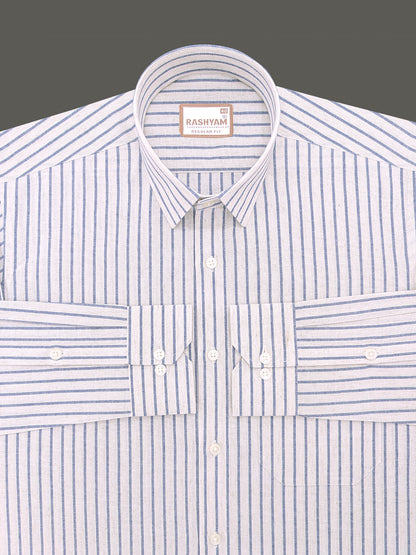 Pienza Premium Linen Cotton Blue Stripe On Cream Formal Shirt