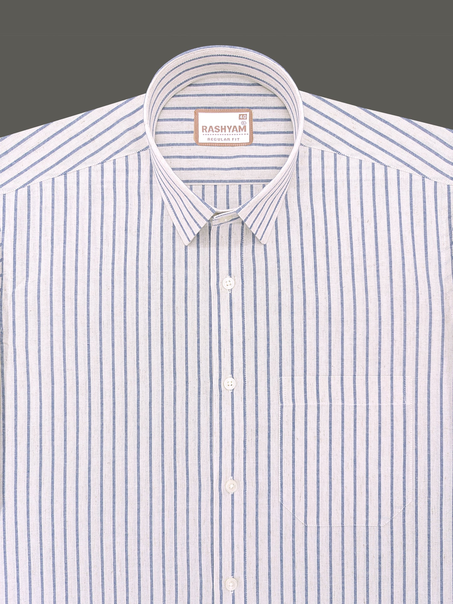 Pienza Premium Linen Cotton Blue Stripe On Cream Formal Shirt