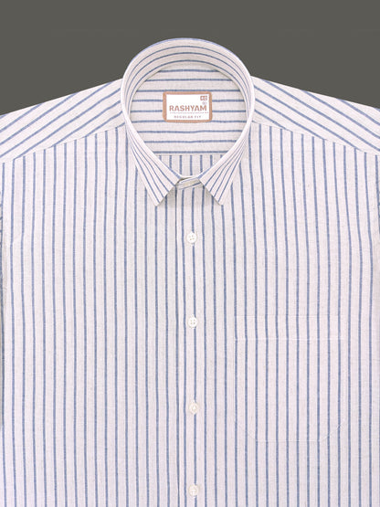 Pienza Premium Linen Cotton Blue Stripe On Cream Formal Shirt