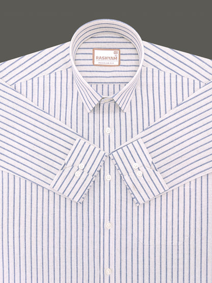Pienza Premium Linen Cotton Blue Stripe On Cream Formal Shirt