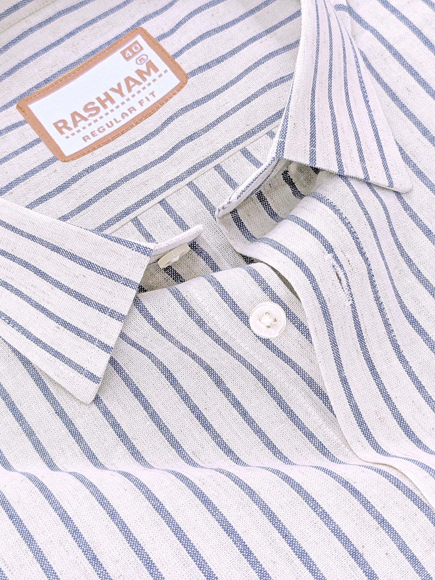 Pienza Premium Linen Cotton Blue Stripe On Cream Formal Shirt