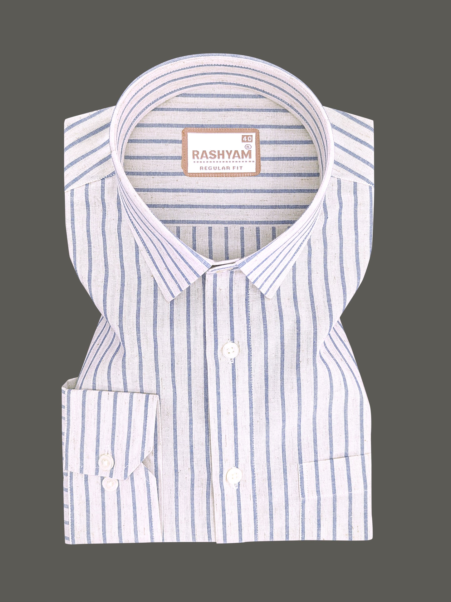 Pienza Premium Linen Cotton Blue Stripe On Cream Formal Shirt
