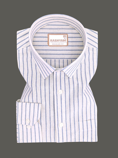Pienza Premium Linen Cotton Blue Stripe On Cream Formal Shirt
