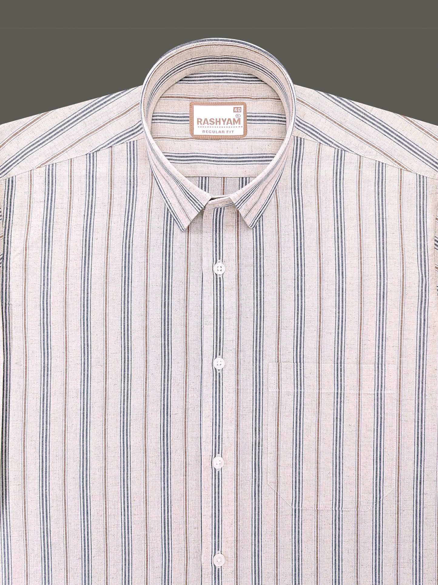 Pienza Premium Linen Cotton Multi Black With Maroon Stripe On Cream Formal Shirt