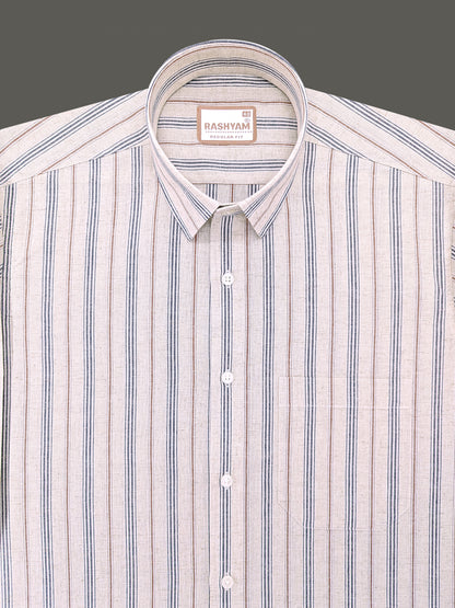 Pienza Premium Linen Cotton Multi Black With Maroon Stripe On Cream Formal Shirt
