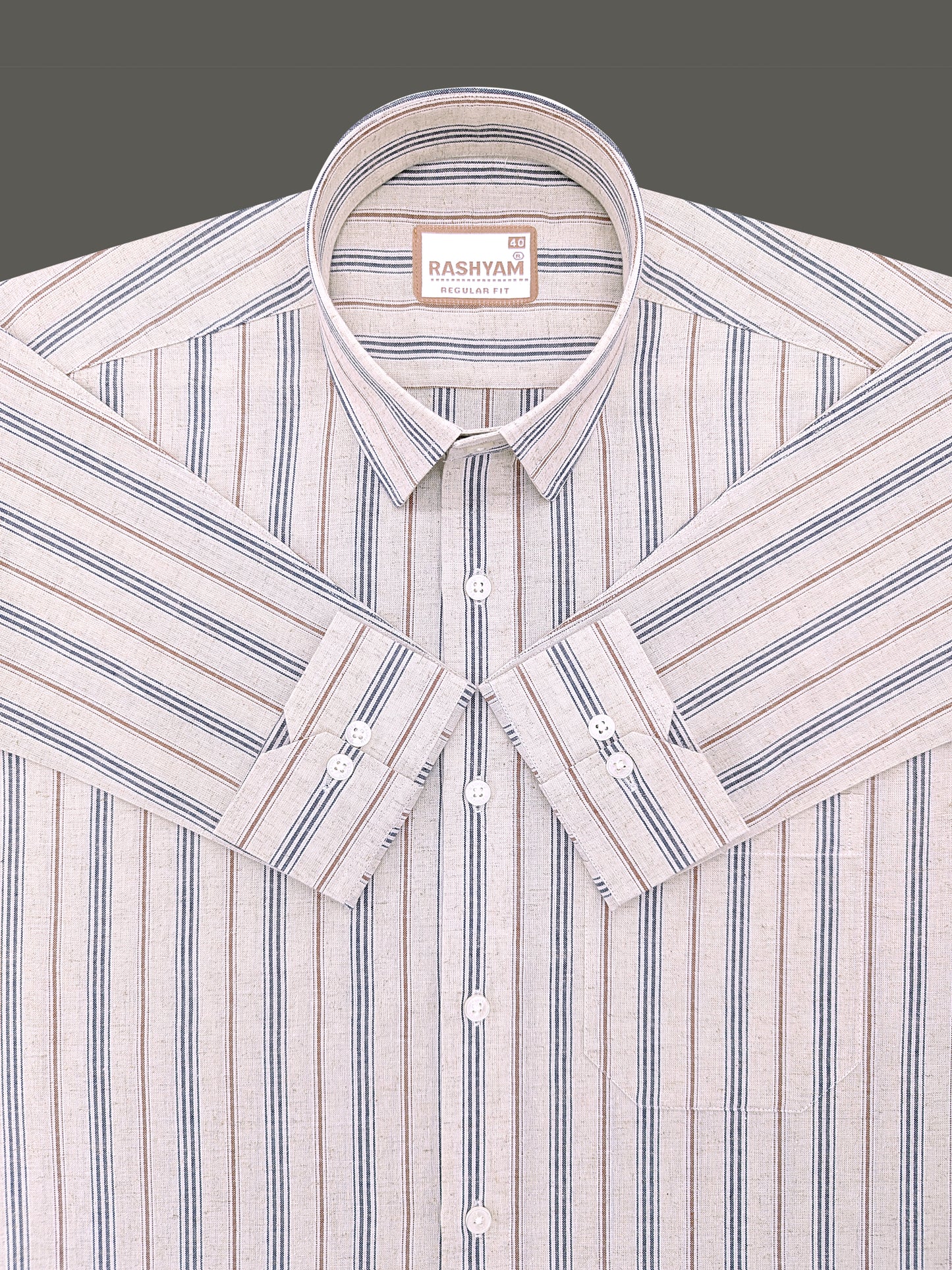 Pienza Premium Linen Cotton Multi Black With Maroon Stripe On Cream Formal Shirt