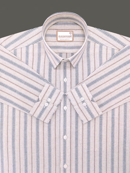 Pienza Premium Linen Cotton Multi Black With Maroon Stripe On Cream Formal Shirt