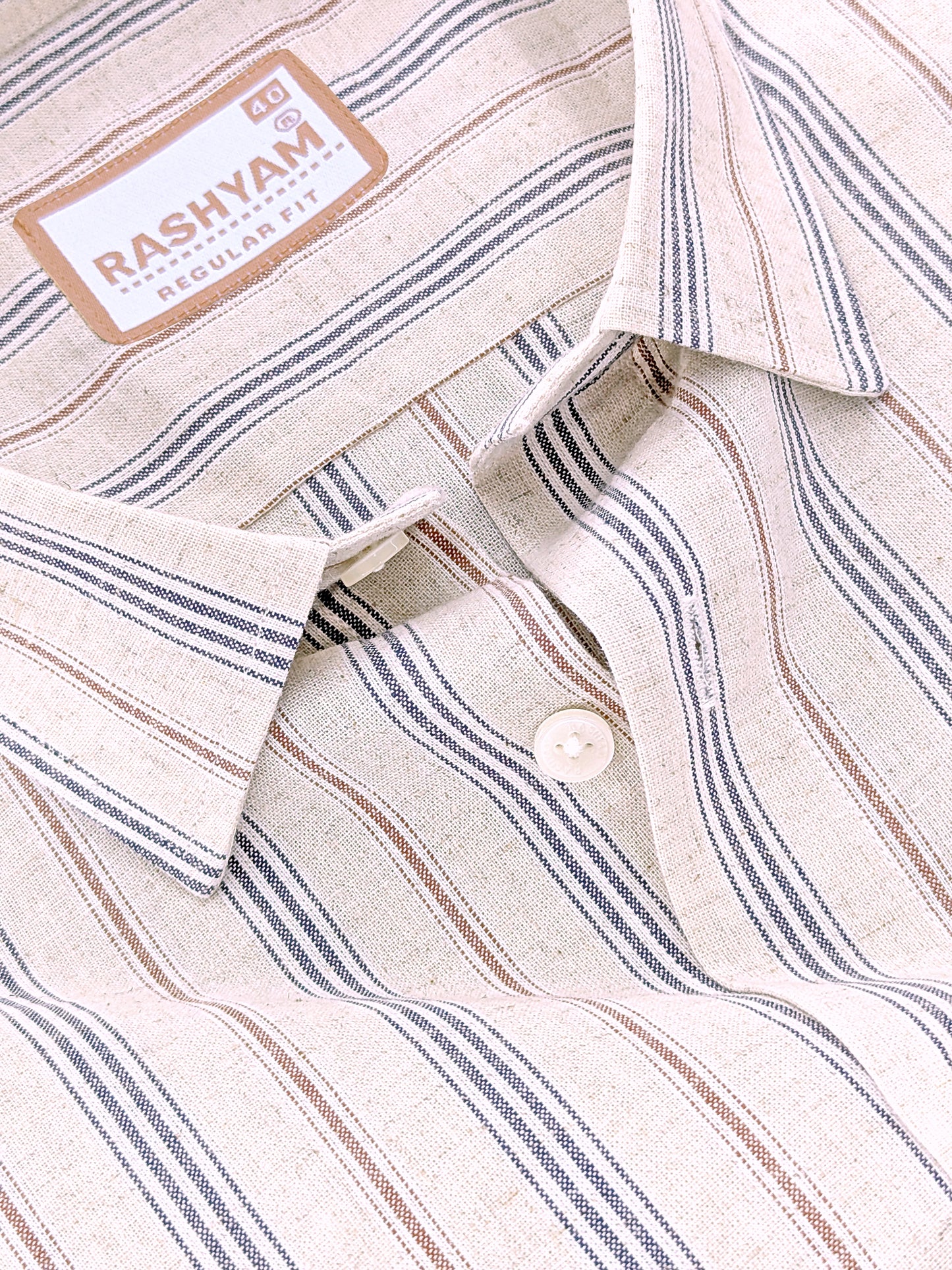Pienza Premium Linen Cotton Multi Black With Maroon Stripe On Cream Formal Shirt