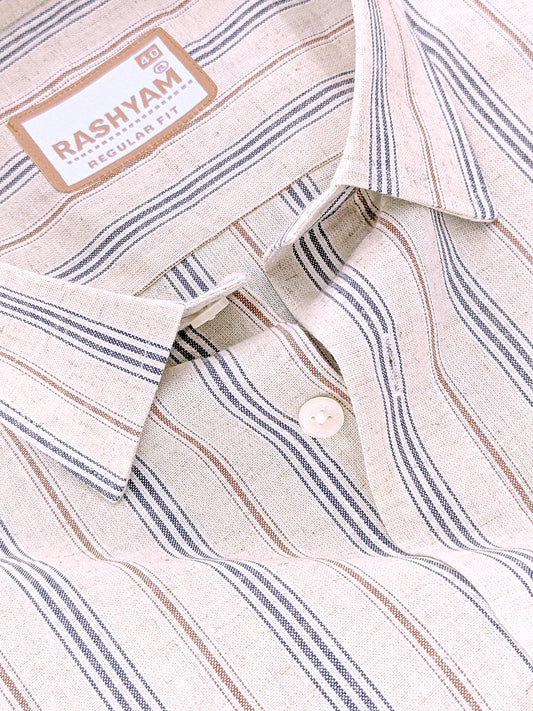 Pienza Premium Linen Cotton Multi Black With Maroon Stripe On Cream Formal Shirt