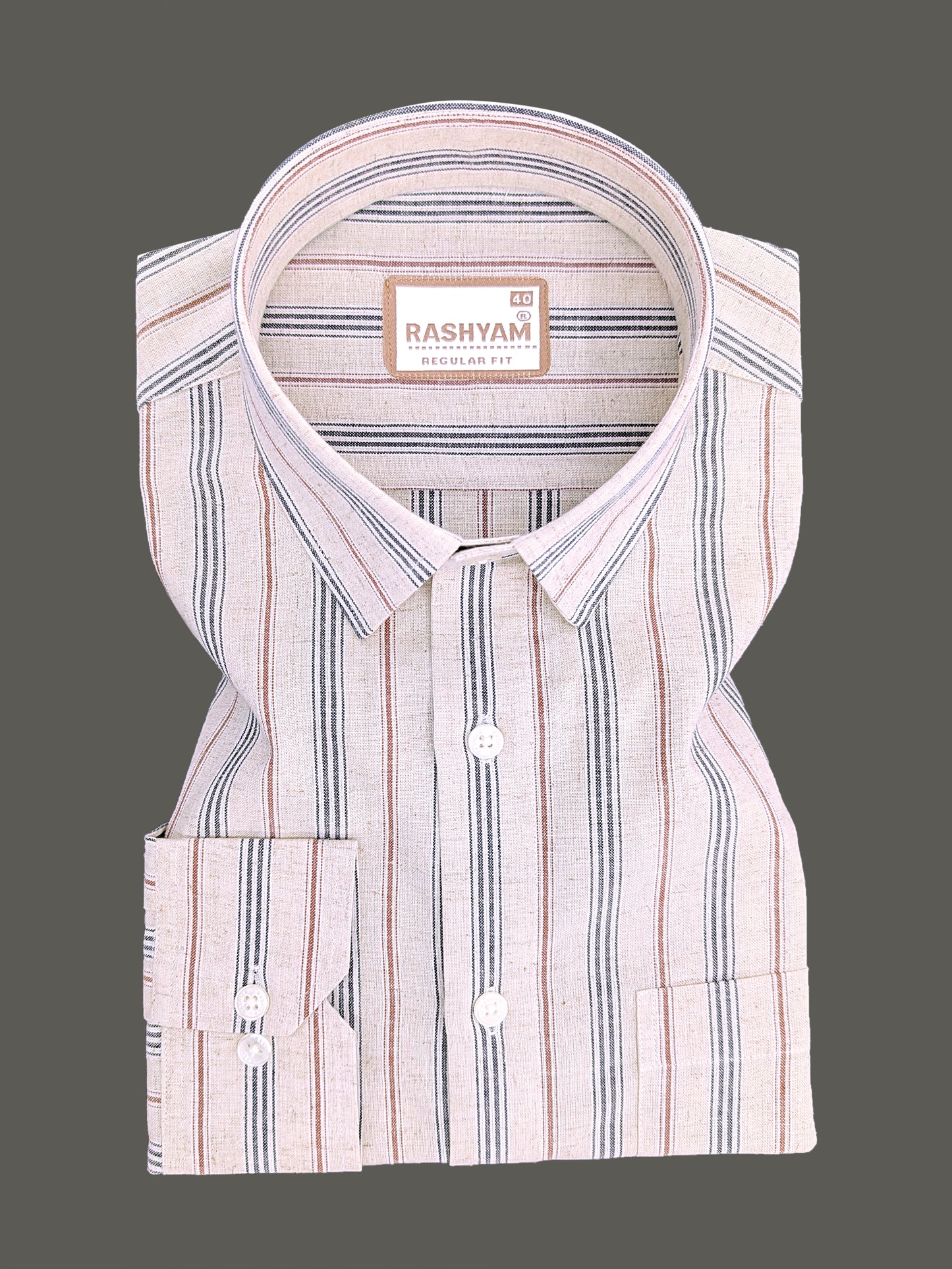 Pienza Premium Linen Cotton Multi Black With Maroon Stripe On Cream Formal Shirt