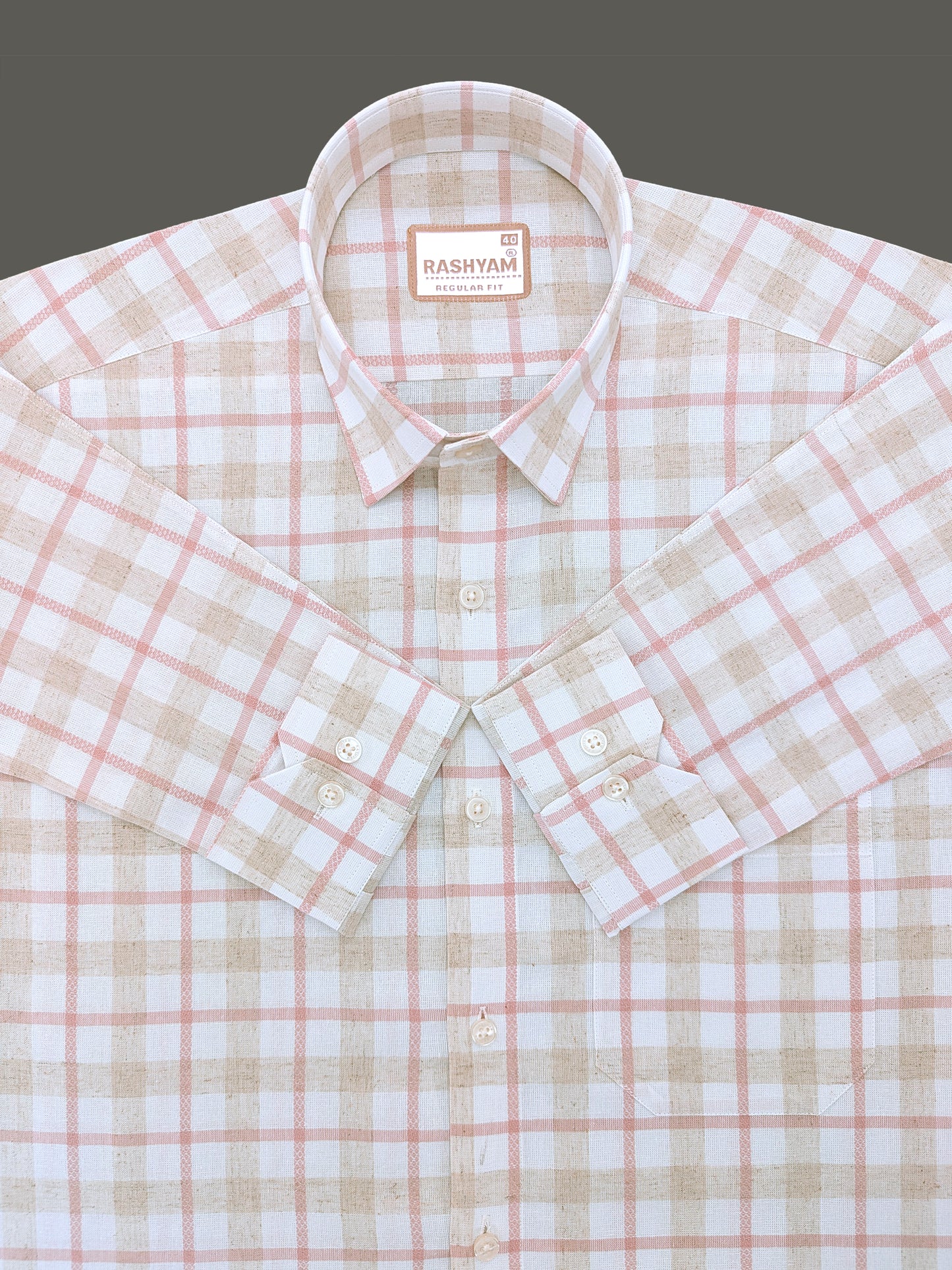 Pienza Premium Linen Cotton Ivory Cream with Blush Pink Checks Shirt
