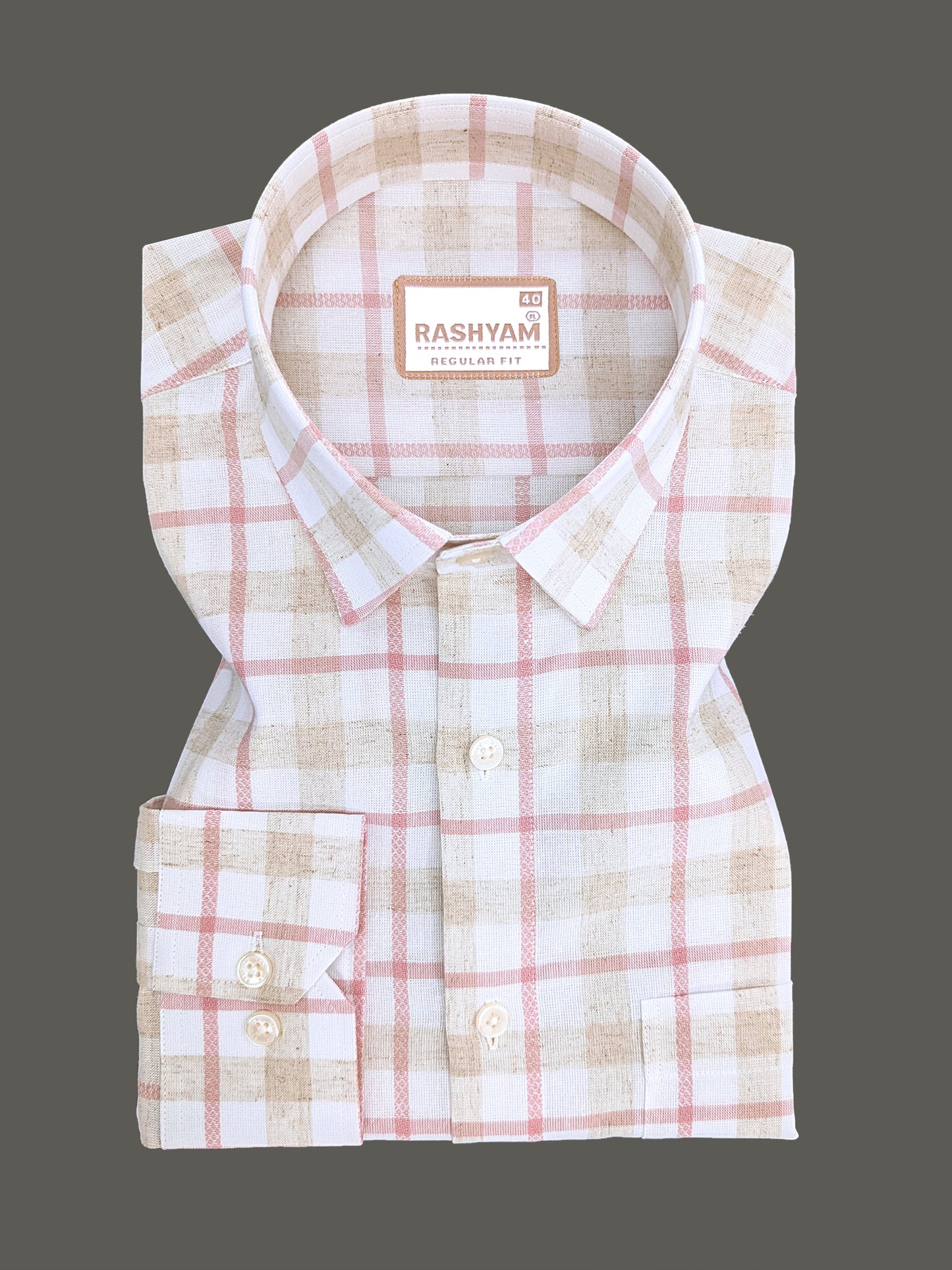 Pienza Premium Linen Cotton Ivory Cream with Blush Pink Checks Shirt