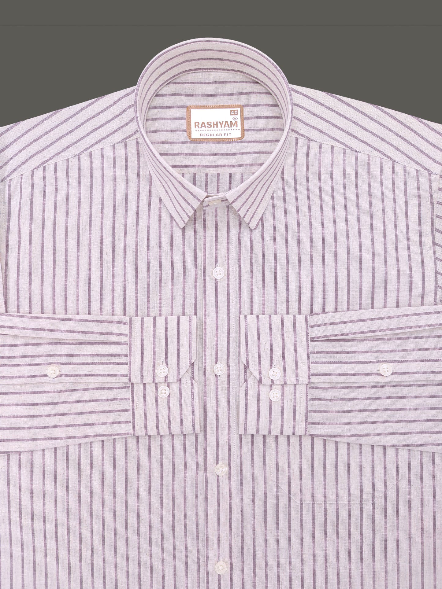 Premium Natural Linen Cotton With Burgundy Stripes Formal Shirt