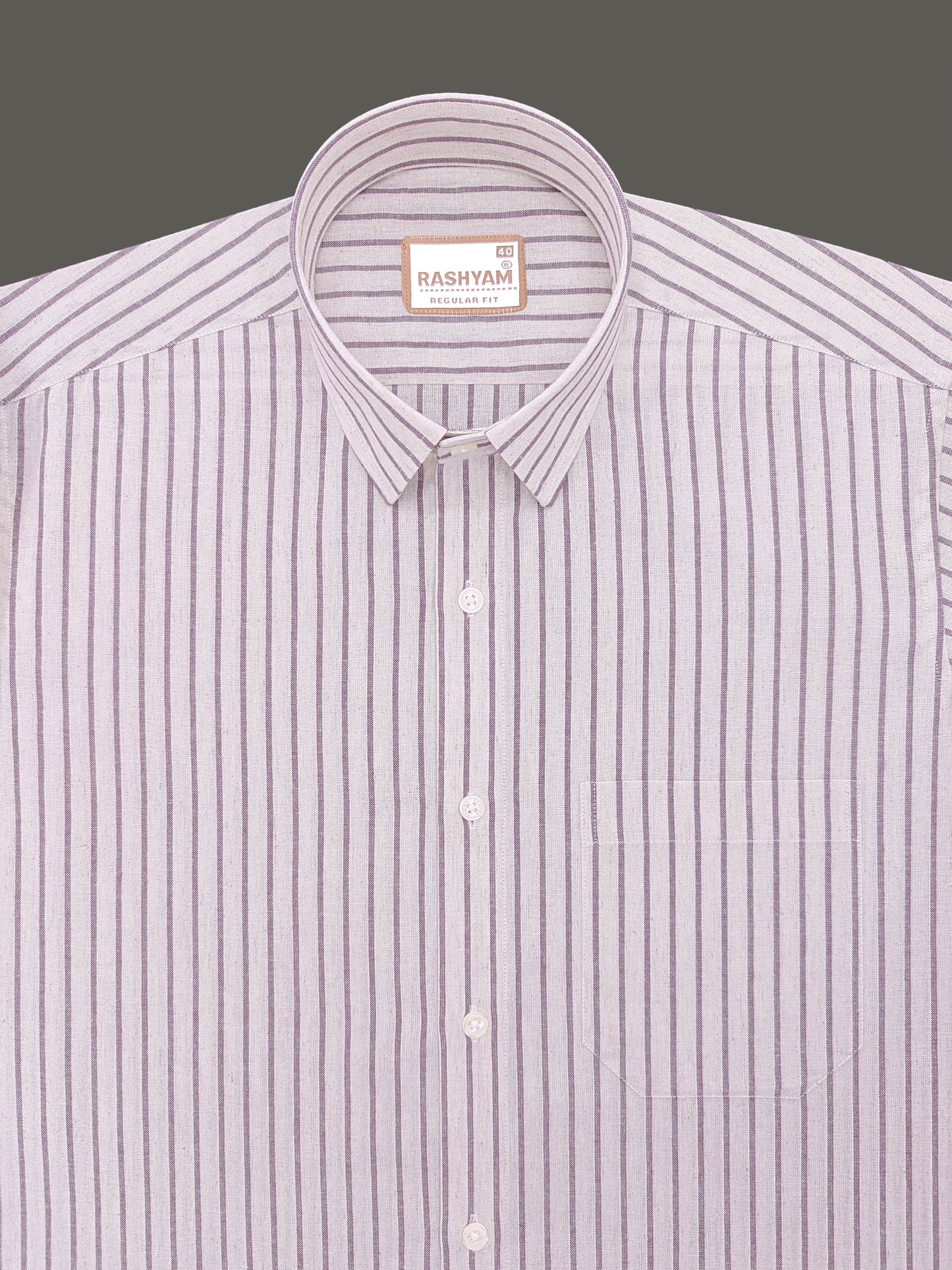 Premium Natural Linen Cotton With Burgundy Stripes Formal Shirt