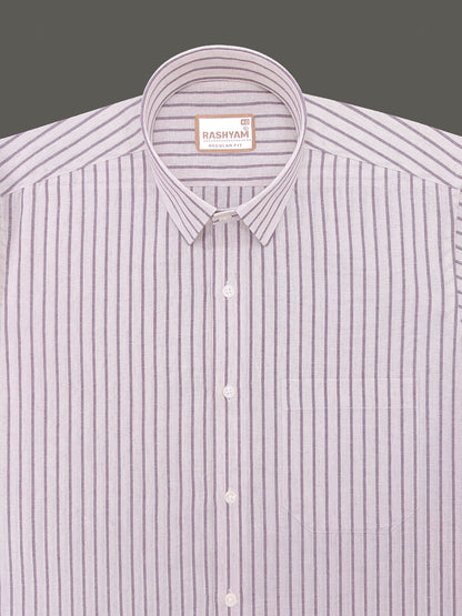 Premium Natural Linen Cotton With Burgundy Stripes Formal Shirt