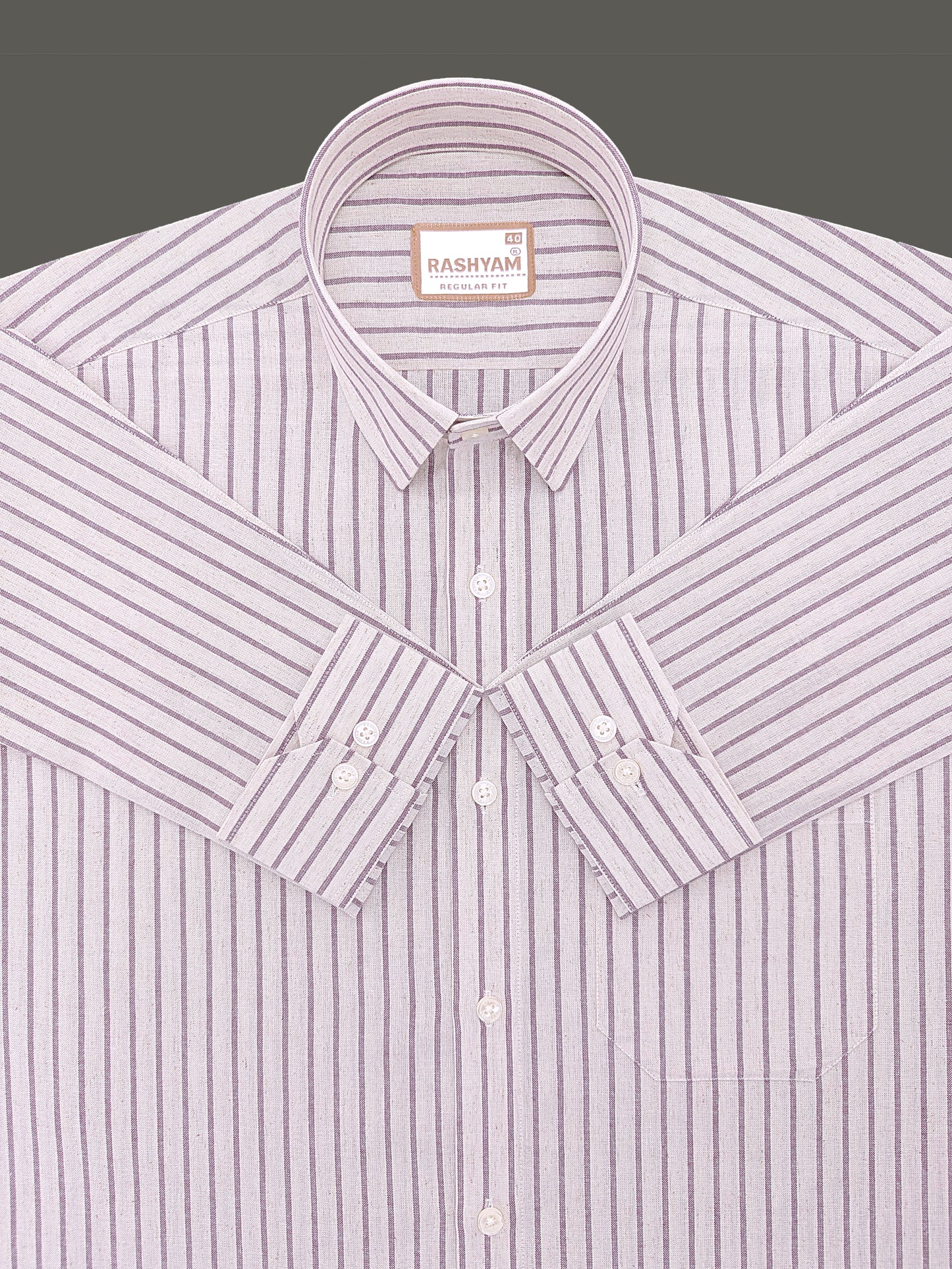 Premium Natural Linen Cotton With Burgundy Stripes Formal Shirt