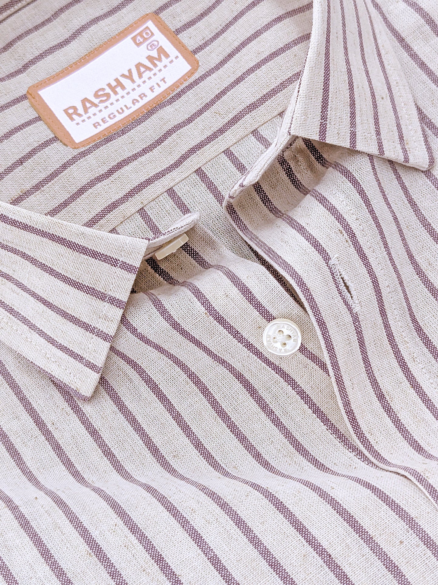 Premium Natural Linen Cotton With Burgundy Stripes Formal Shirt