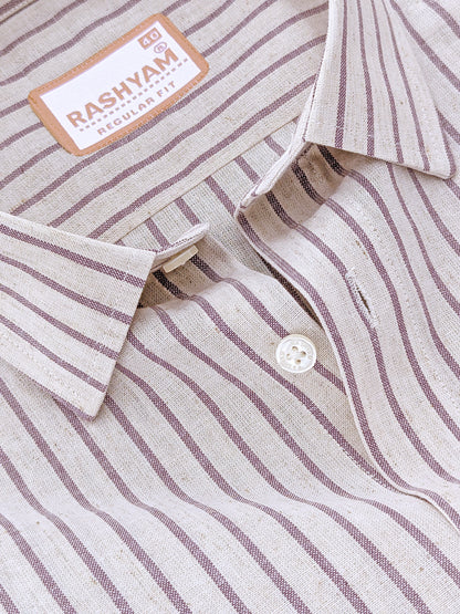 Premium Natural Linen Cotton With Burgundy Stripes Formal Shirt