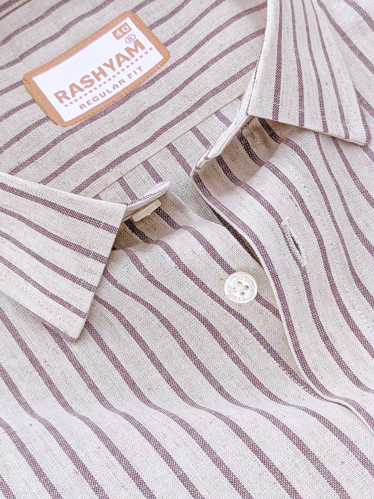 Premium Natural Linen Cotton With Burgundy Stripes Formal Shirt