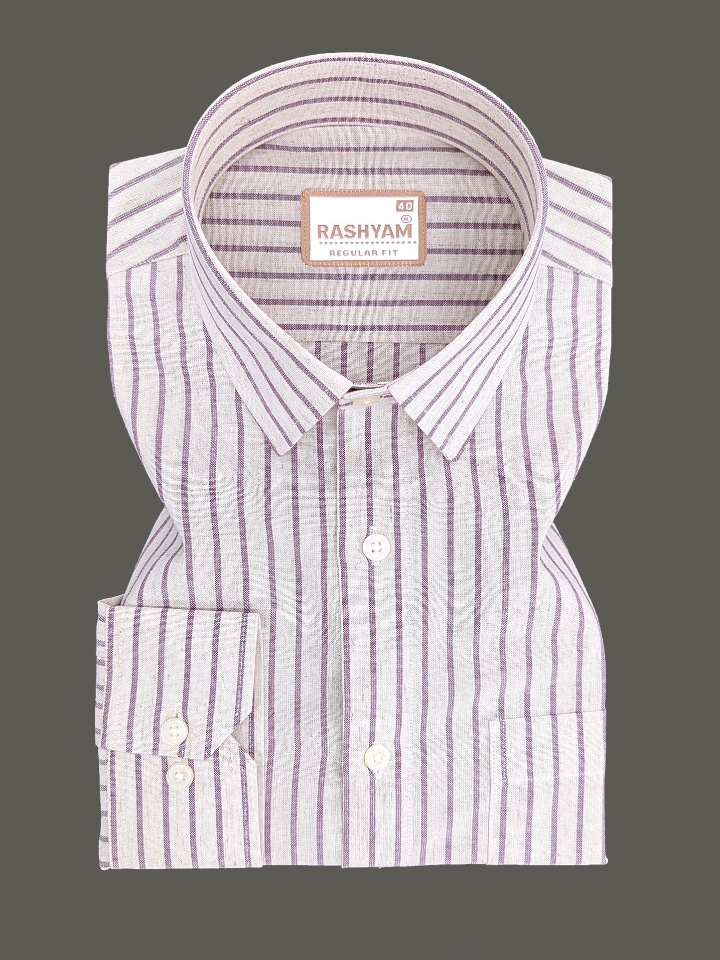 Premium Natural Linen Cotton With Burgundy Stripes Formal Shirt