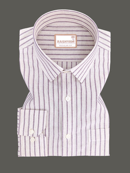 Premium Natural Linen Cotton With Burgundy Stripes Formal Shirt