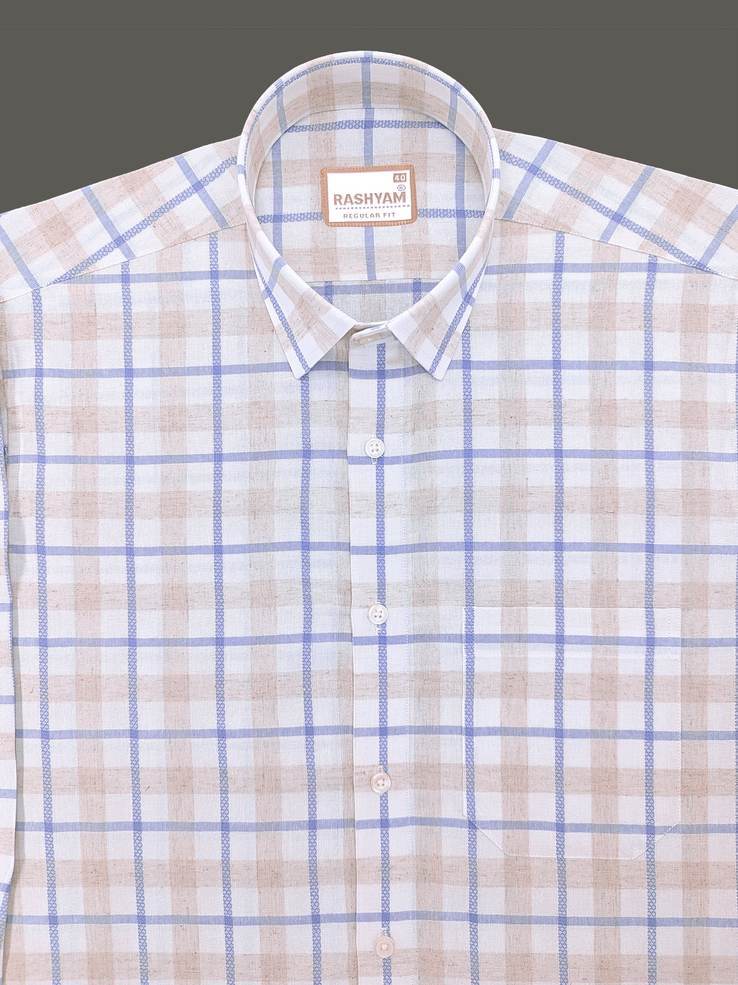 Premium Natural Linen Cotton With Powder Blue Checks