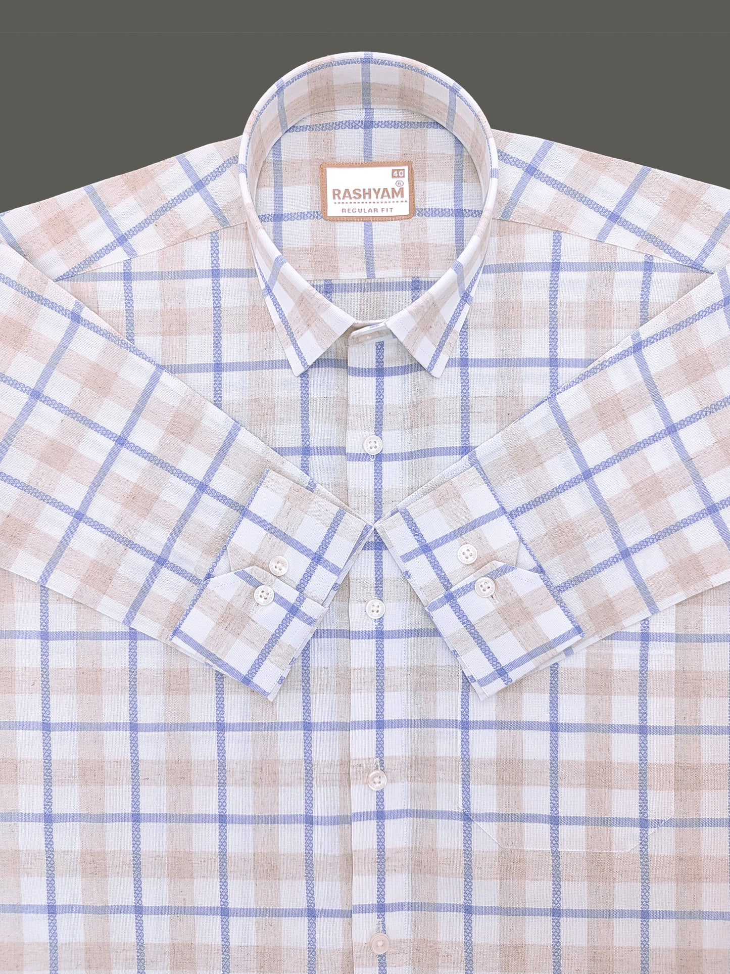 Premium Natural Linen Cotton With Powder Blue Checks