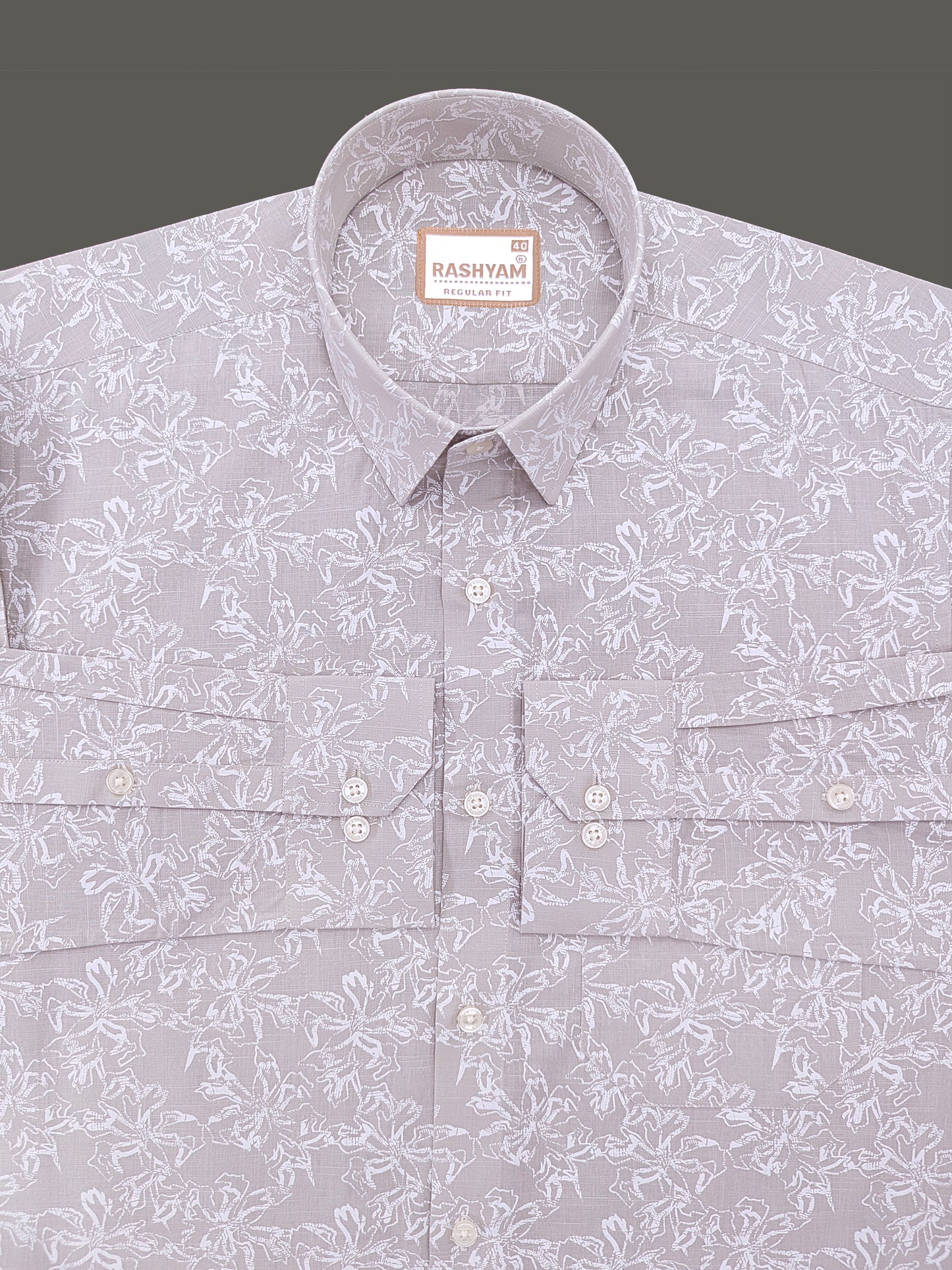 Olivetta Italian Premium Linen Dusty Pearl Printed Formal Shirt For Men