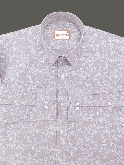 Olivetta Italian Premium Linen Dusty Pearl Printed Formal Shirt For Men