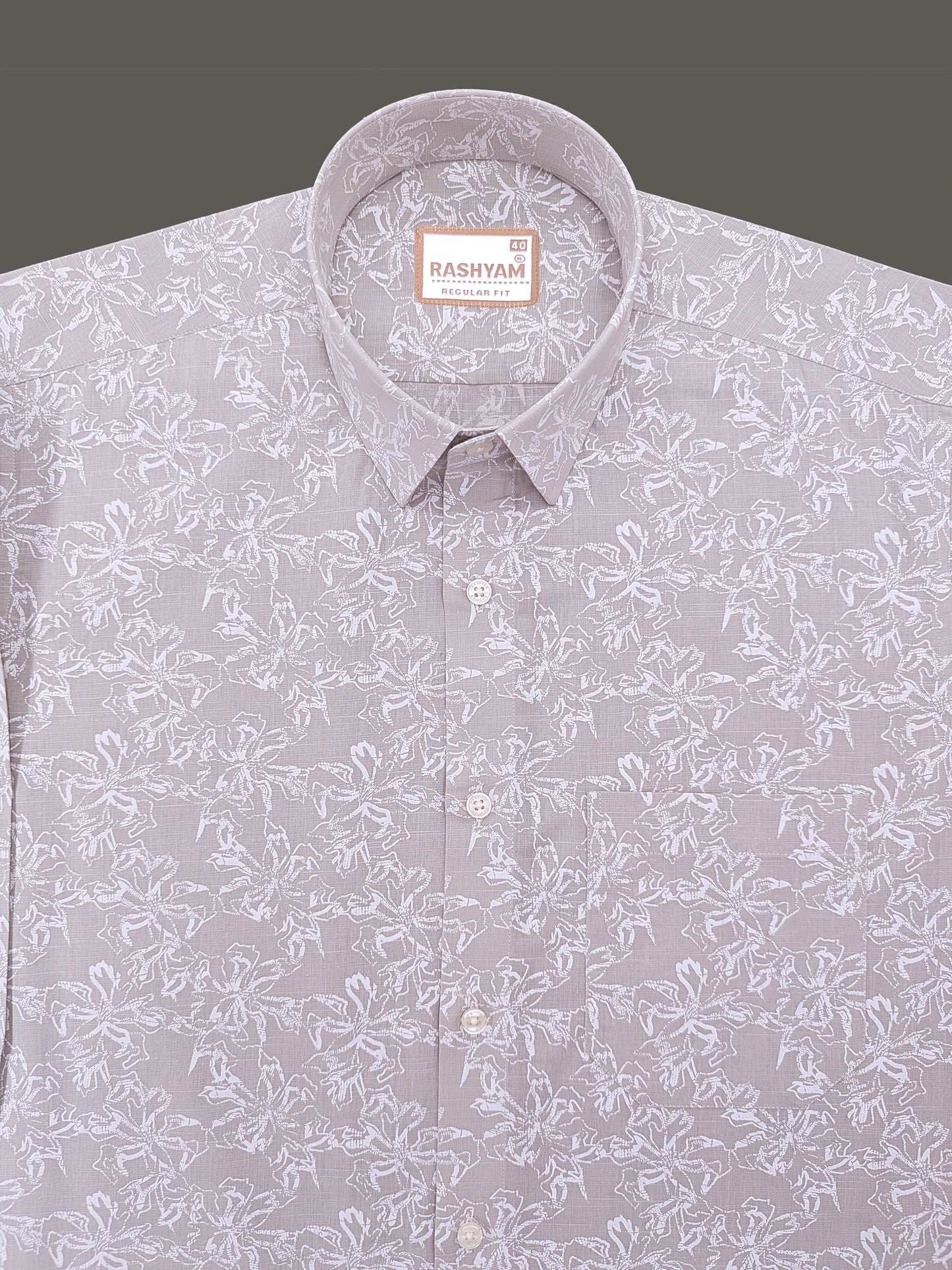 Olivetta Italian Premium Linen Dusty Pearl Printed Formal Shirt For Men