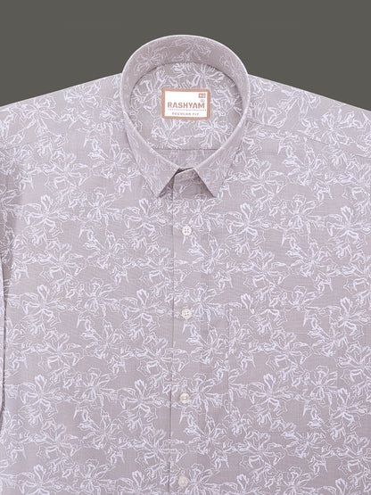 Olivetta Italian Premium Linen Dusty Pearl Printed Formal Shirt For Men