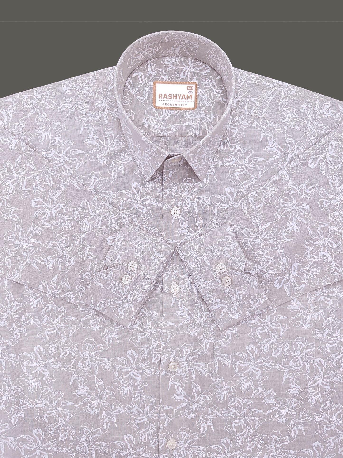 Olivetta Italian Premium Linen Dusty Pearl Printed Formal Shirt For Men