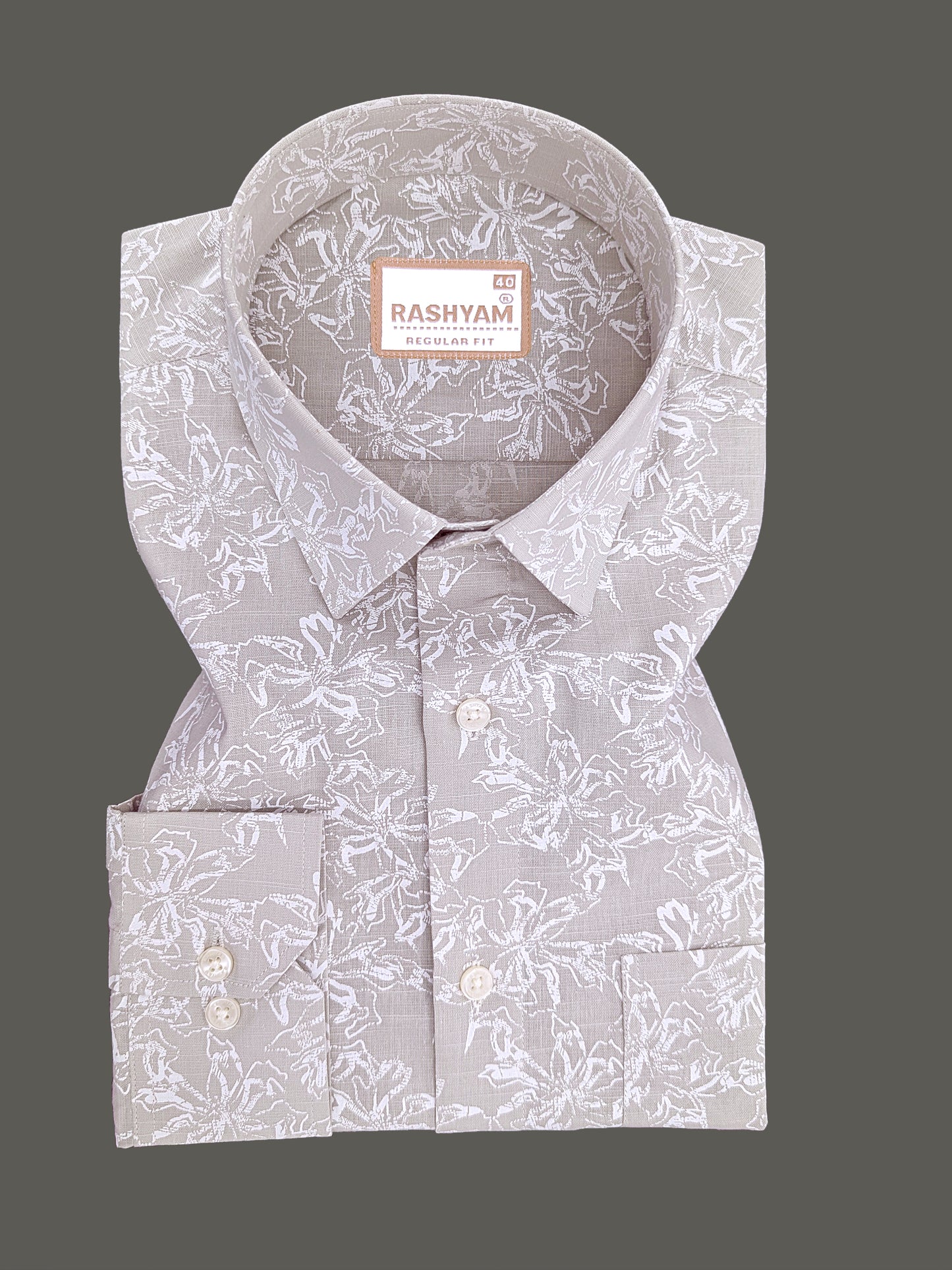 Olivetta Italian Premium Linen Dusty Pearl Printed Formal Shirt For Men