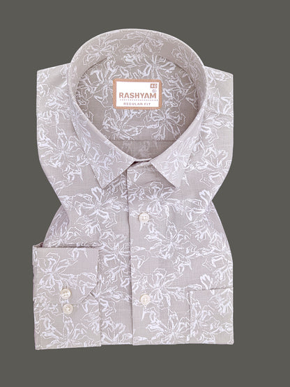 Olivetta Italian Premium Linen Dusty Pearl Printed Formal Shirt For Men