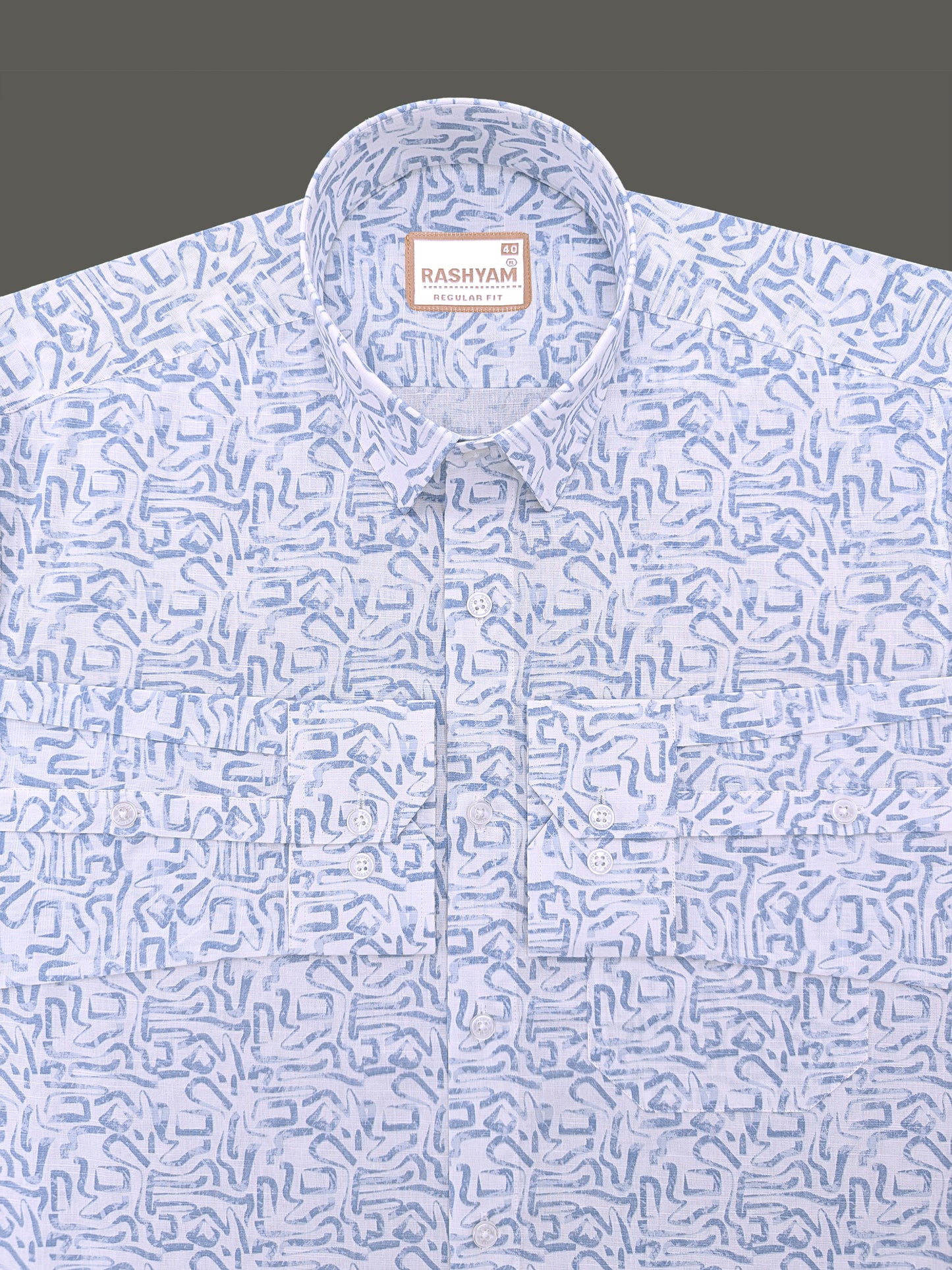 Olivetta Italian Premium Linen Glacier Blue Frostline Printed Formal Shirt
