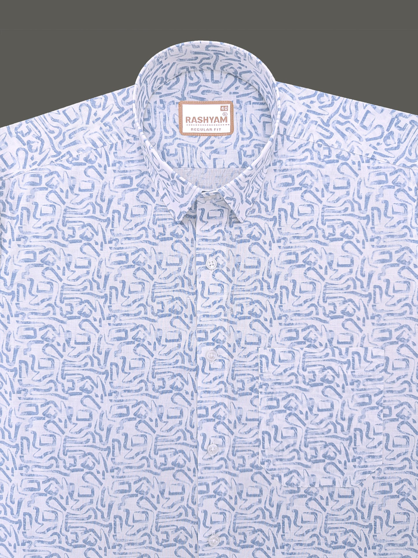 Olivetta Italian Premium Linen Glacier Blue Frostline Printed Formal Shirt