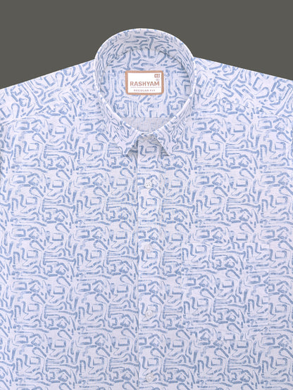Olivetta Italian Premium Linen Glacier Blue Frostline Printed Formal Shirt