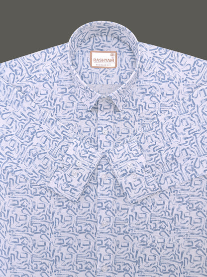 Olivetta Italian Premium Linen Glacier Blue Frostline Printed Formal Shirt