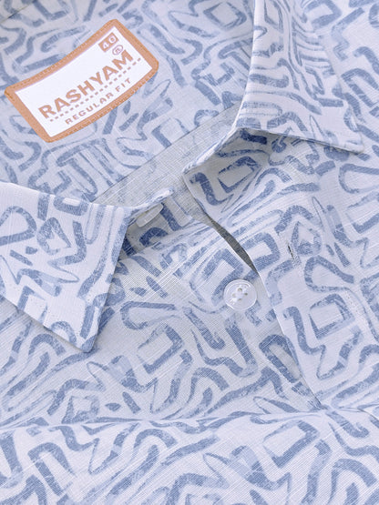 Olivetta Italian Premium Linen Glacier Blue Frostline Printed Formal Shirt